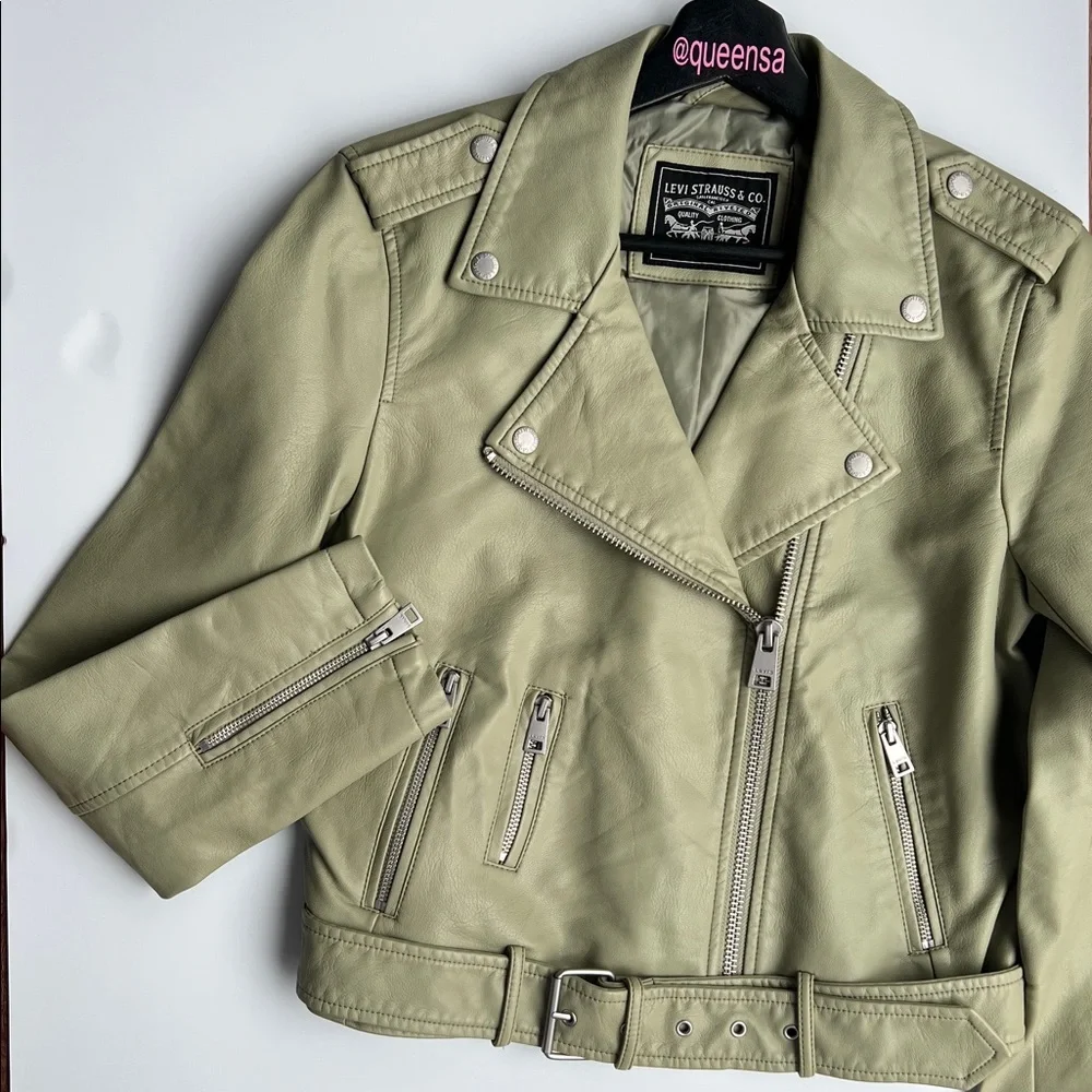 NWT Levi’s Faux Leather Belted Moto Jacket - Sage Green Size S